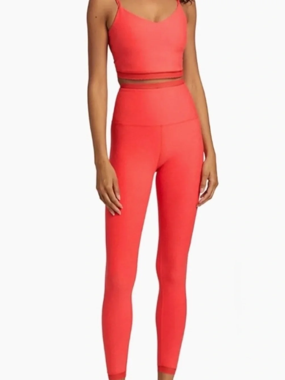 NWOT Beyond Yoga Allure Spacedye Lace Trim Leggings. Red Ash Heather. Size M - Picture 3 of 11